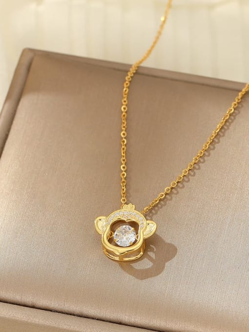 NS1091 [Monkey Yellow Gold] 925 Sterling Silver Cubic Zirconia Zodiac Trend Necklace